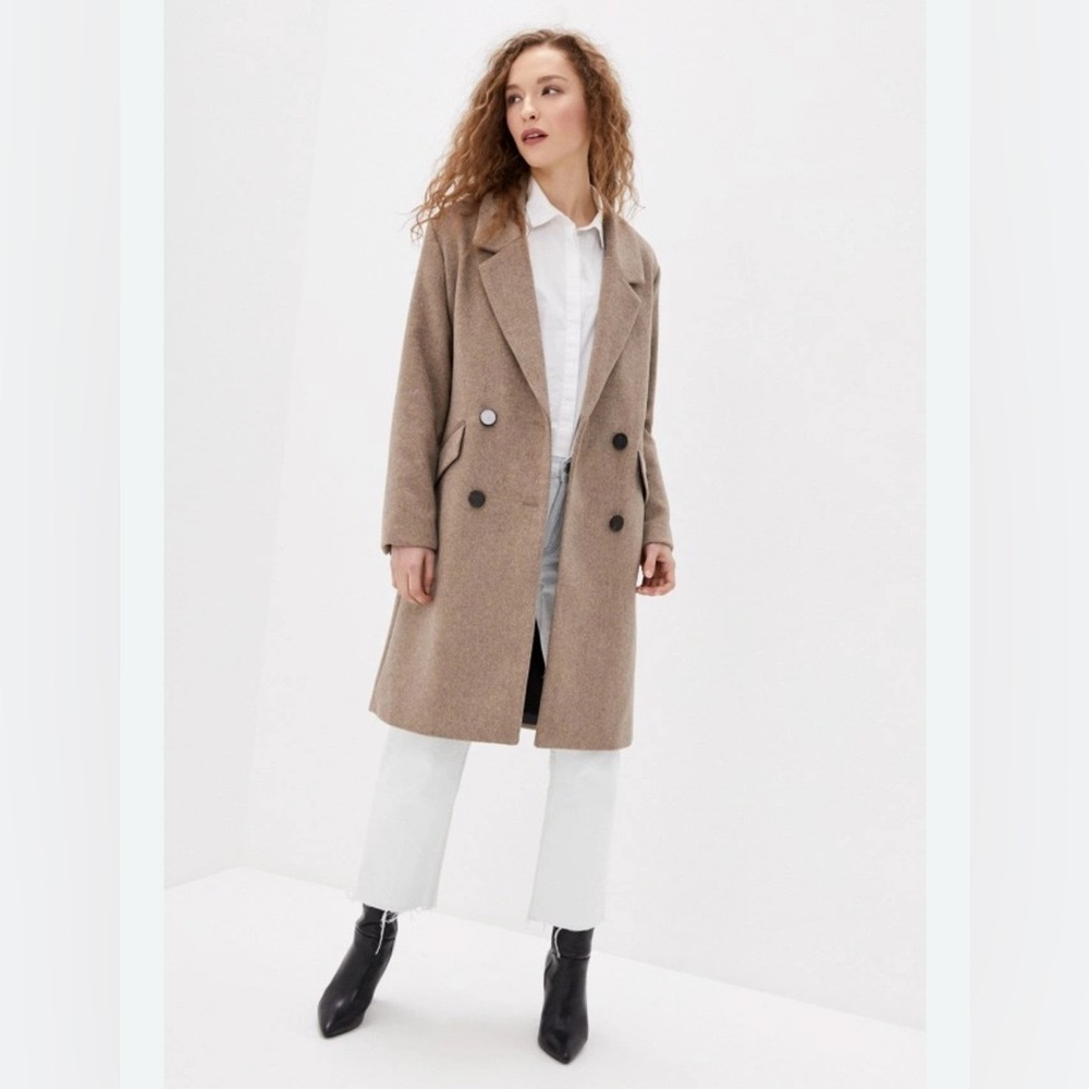 MANGO Coat Wool-Blend Double Breasted in Camel Tan